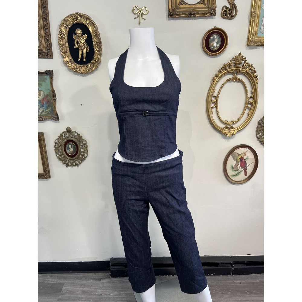 Motel Rocks Dark Denim Halter Top and Capris Pants Set Size Small